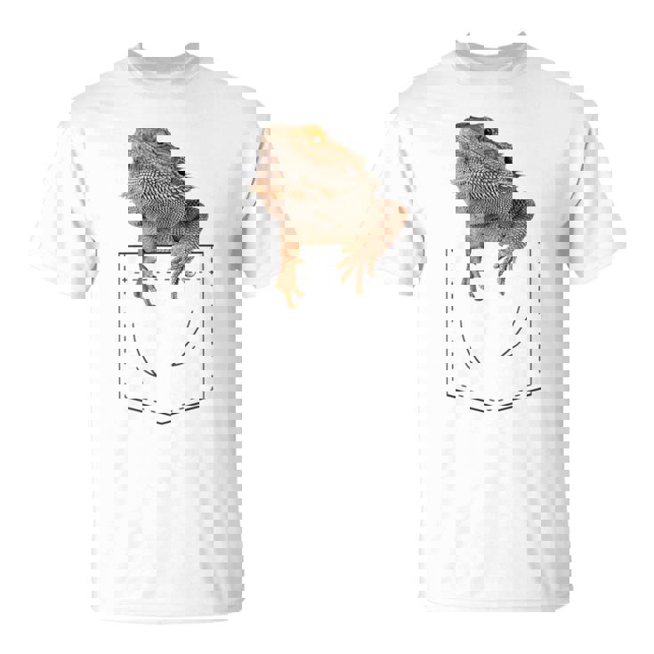 ヒゲのあるドラゴンリザード 爬虫類フェイクポケット Tシャツ