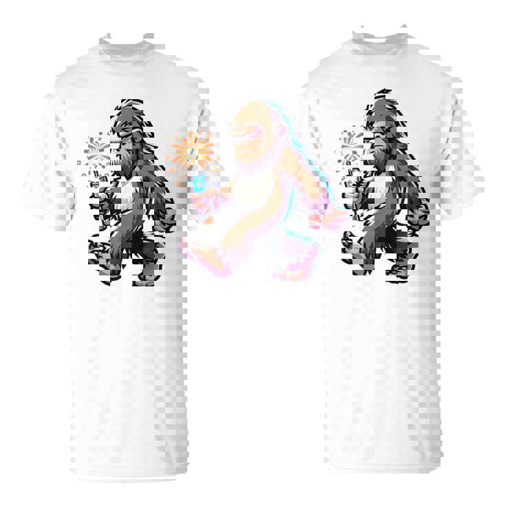 ビッグフット 7月4日 花火 愛国的なアメリカ国旗 サスカッチ Tシャツ