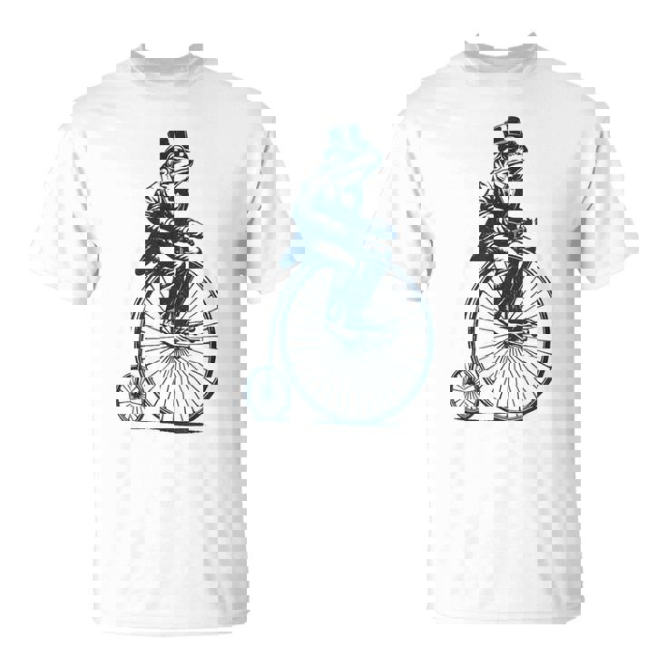 ビンテージのペニーファージング自転車に乗る粋なカエルのサイクリスト Tシャツ