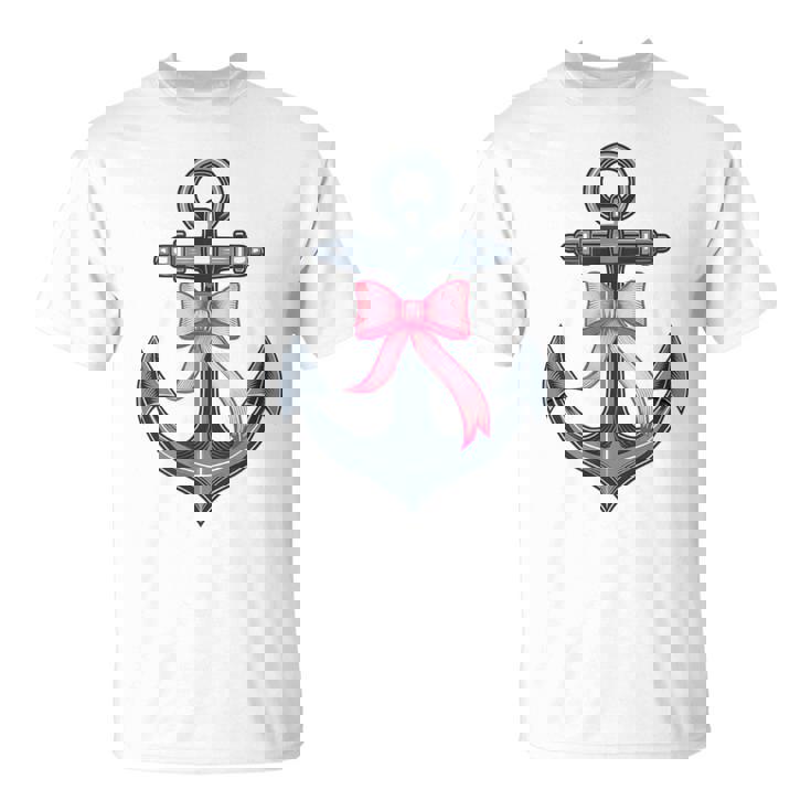 ピンクリボンボウコケット付きマリンアンカー。 Tシャツ