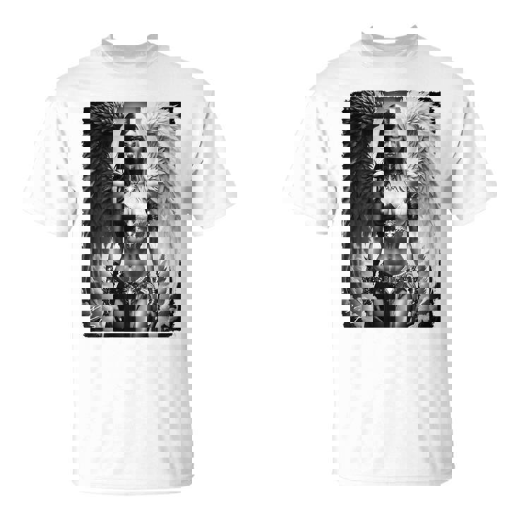 ピンナップガールtシャツ セクシーな天使の悪魔の女の子 B&W バックプリント Tシャツ