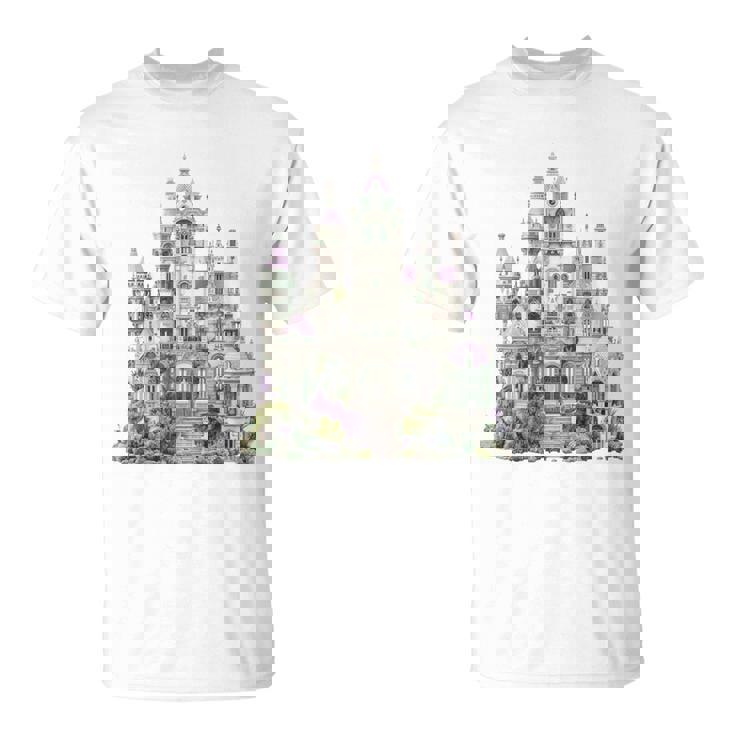 ファンタジーゴシックヴィクトリア朝の城 長袖tシャツ Tシャツ