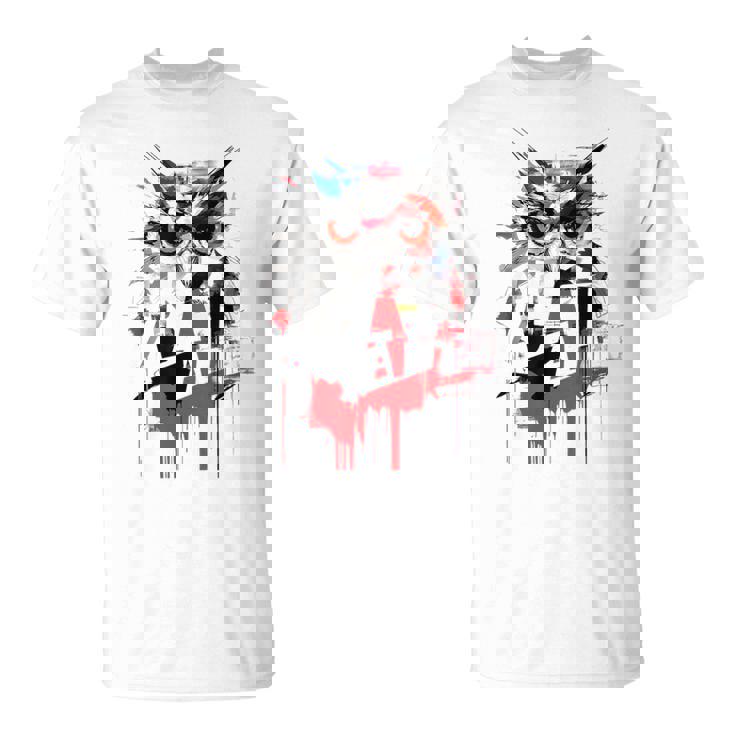 フクロウ アート 絵画 抽象 動物 描画 グラフィック フクロウ Tシャツ