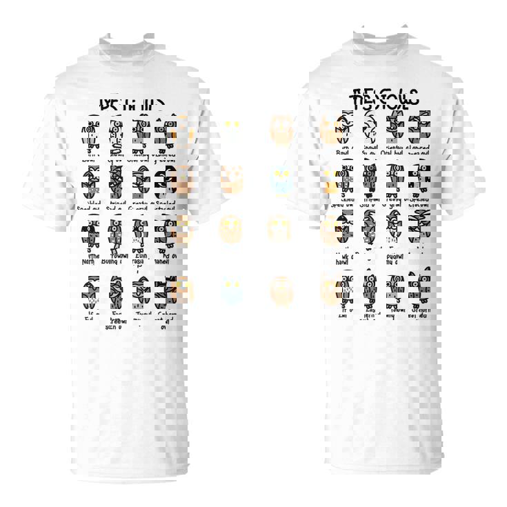 フクロウのコレクションタイプ かわいいフクロウ愛好家向け Tシャツ