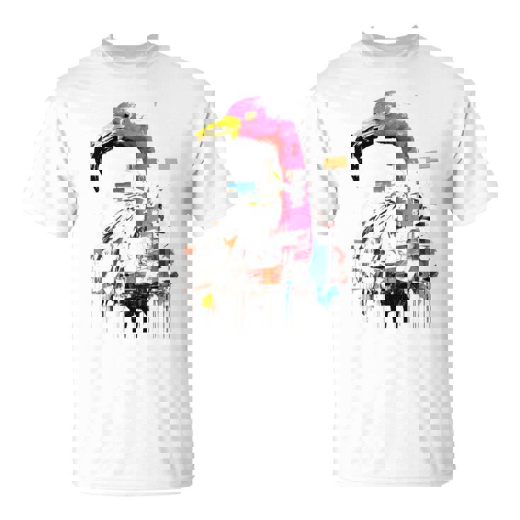 フラミンゴ 鮮やかな色 芸術的な野生動物の表現 Tシャツ