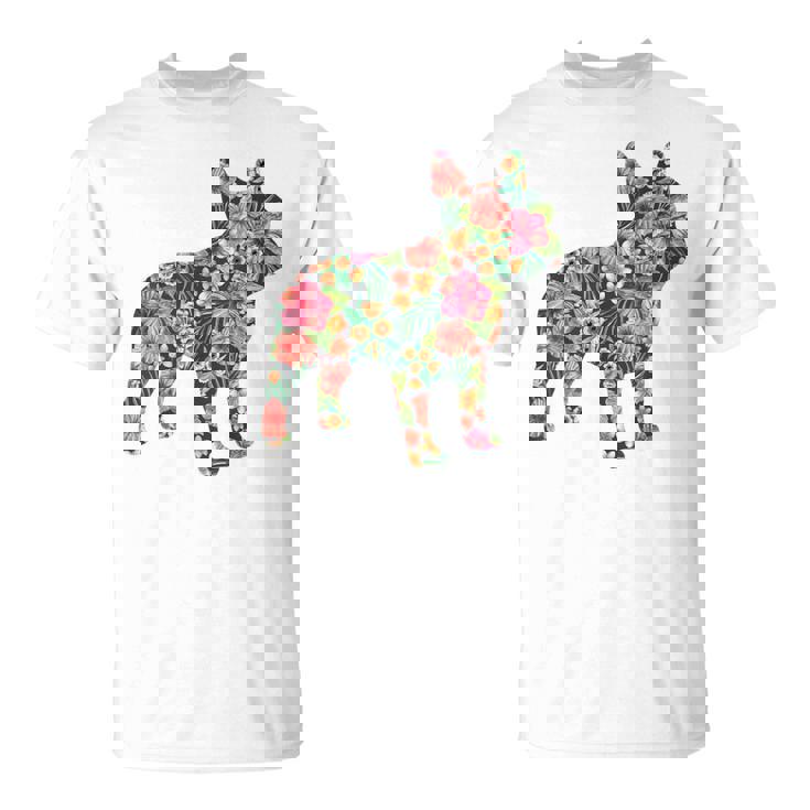 フレンチ ブルドッグ フラワー フローラル フレンチ ドッグ シルエット 犬 ペット Tシャツ