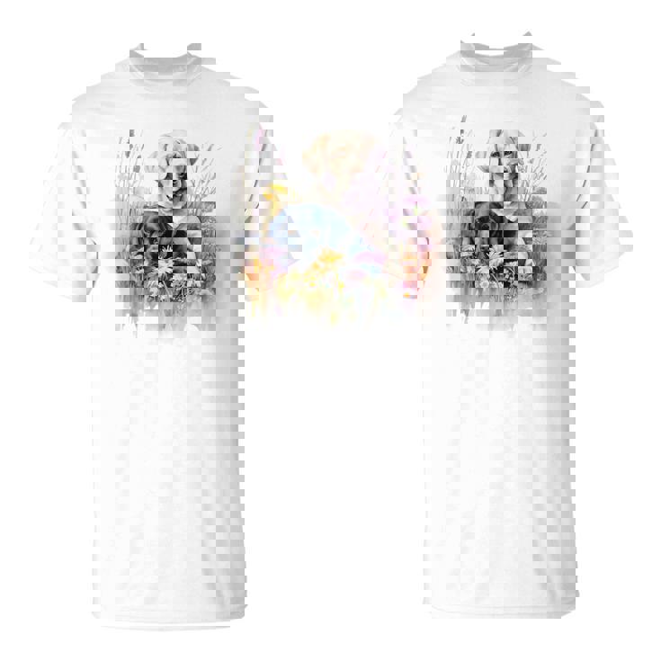 フローラルワイルドフラワー 犬 ラブラドールレトリバー Tシャツ