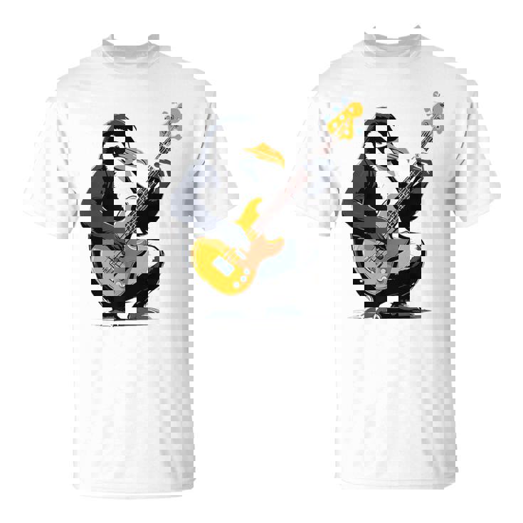 ベースギターを弾くペンギン ペンギン Tシャツ