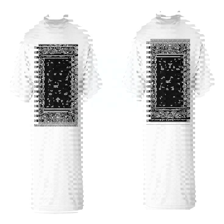 ホワイトブラックバンダナプリントtシャツ ペイズリー柄 Tシャツ