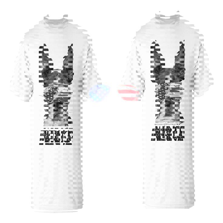 ボストン・テリア 7月4日 メリカ メンズ レディース アメリカ国旗 Tシャツ