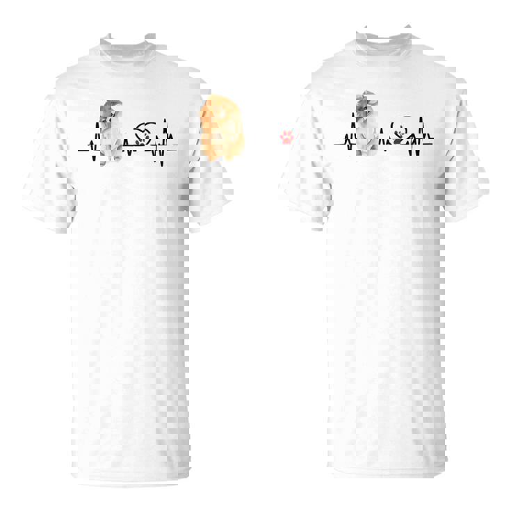 ポメラニアン Ekg ハートビートハートライン 肉球プリント Tシャツ