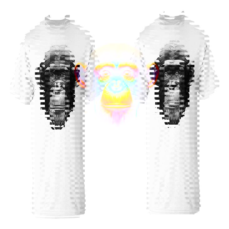 マルチカラー アート カラフル チンパンジー Tシャツ