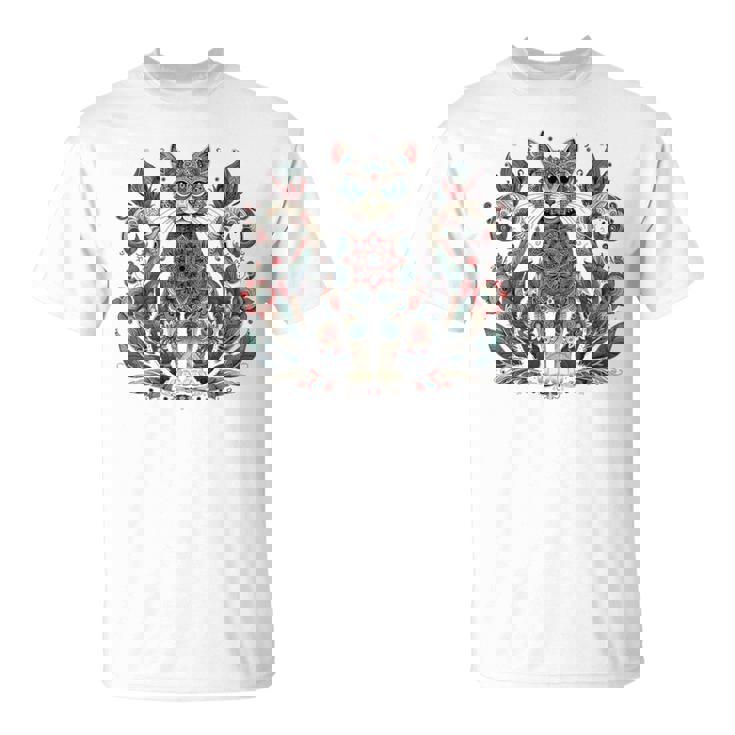 マンダラデザインのかわいい猫の曼荼羅。 長袖tシャツ Tシャツ