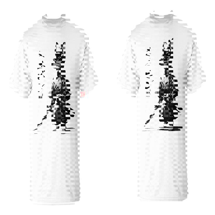 ミニチュアピンシャー 侍戦士 日本の浮世絵 アートドッグ Tシャツ