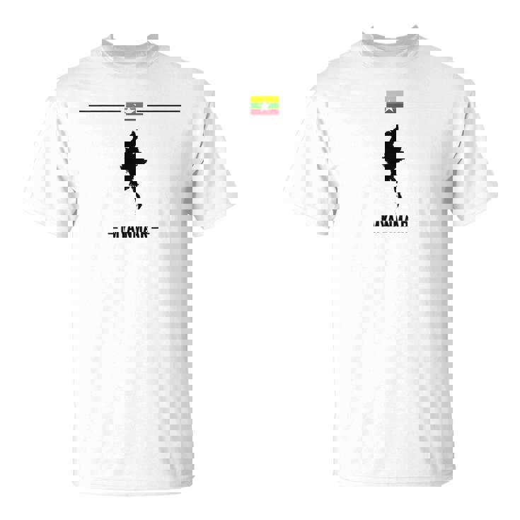 ミャンマーの地図と国の名前が付いたビルマの国旗 Tシャツ