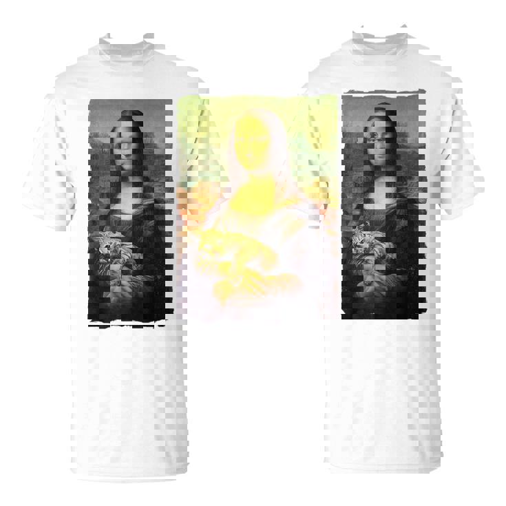 モナ・リザとオレンジ色の猫 面白いアートの絵 Tシャツ