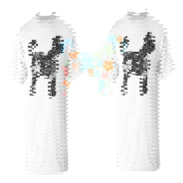 ラブラドゥードルやゴールデンドゥードルのママのためのフローラルドッグシルエット Tシャツ