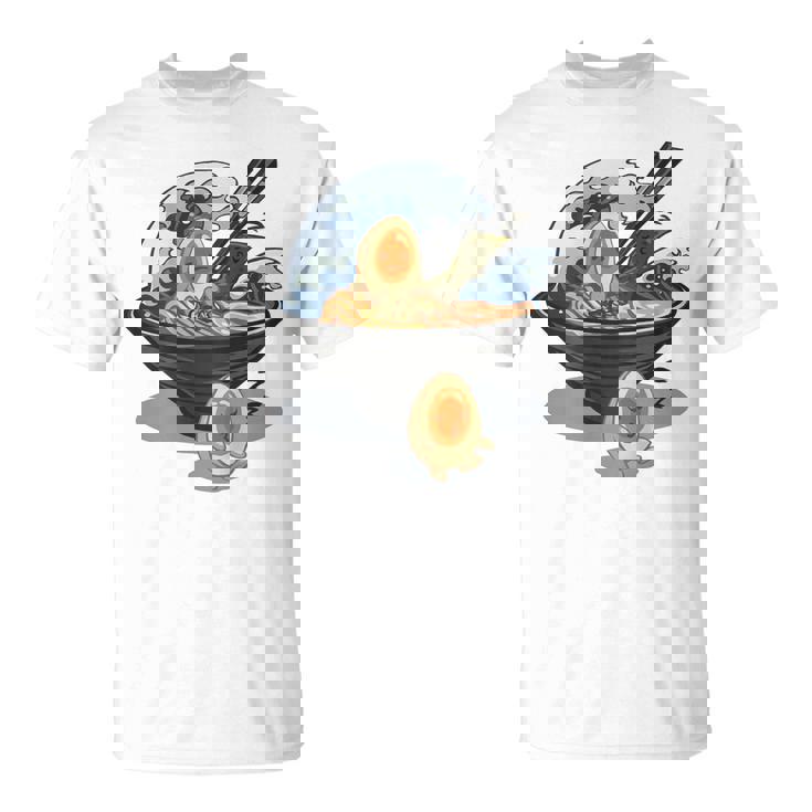ラーメン 海 波 寝ぼける たまご Tシャツ