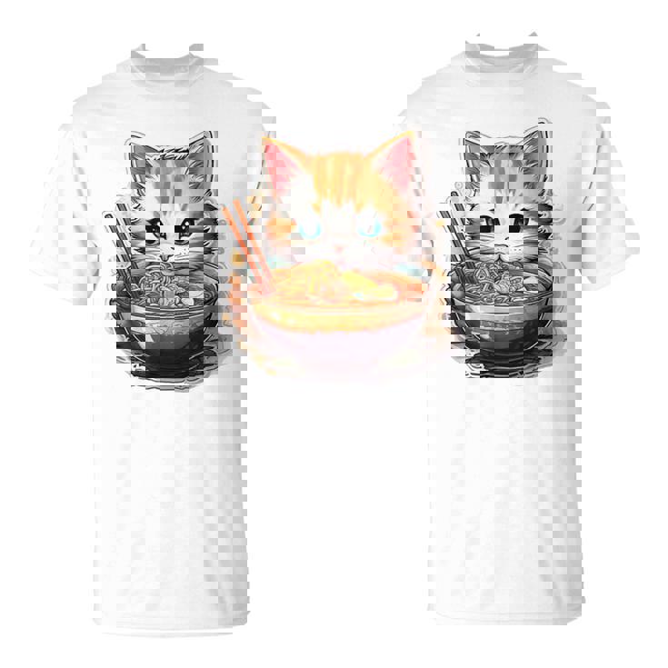ラーメンを食べている子猫 Tシャツ