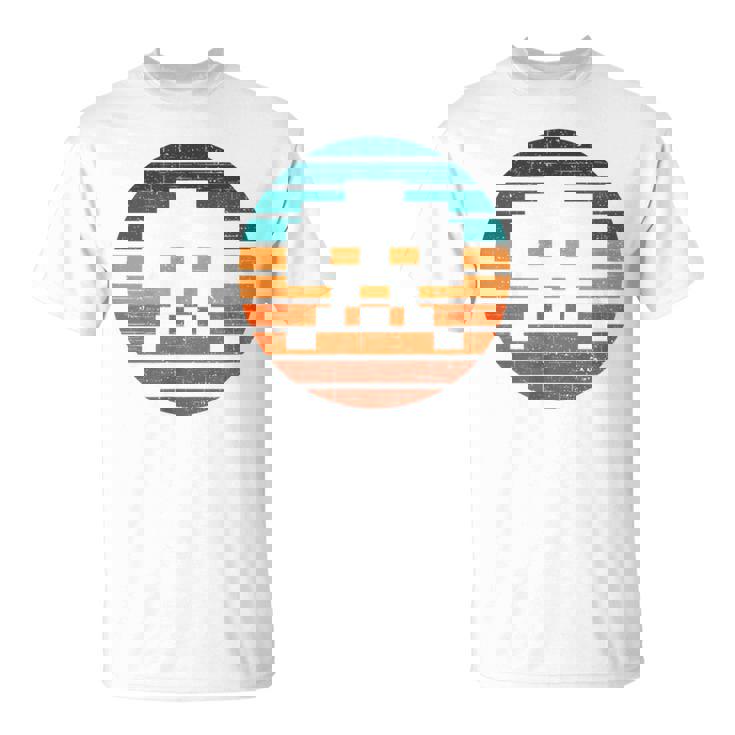 レトロ ヴィンテージ 80年代アーケード ゲーム インベーダー シンセウェイブ サンセット Tシャツ