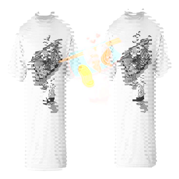 一緒に寝る 寿司 と 寝ぼける 寿司 たまご サーモン 穴子 Tシャツ