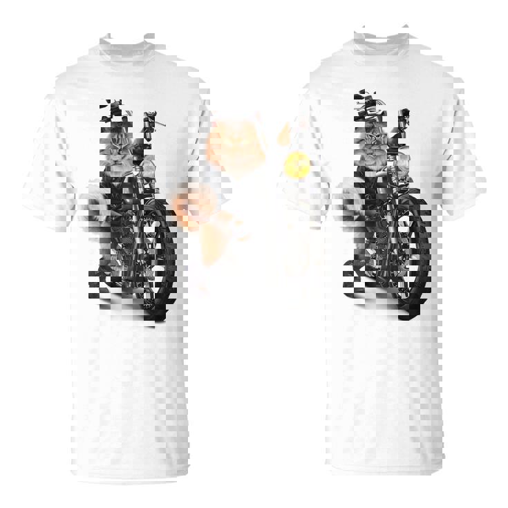 三毛猫 オレンジ猫 ねこ バイク バイカー Tシャツ