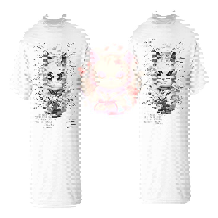 バックプリント 侍 猫戦士 日本人 忍者 キティ カワイイ Tシャツ