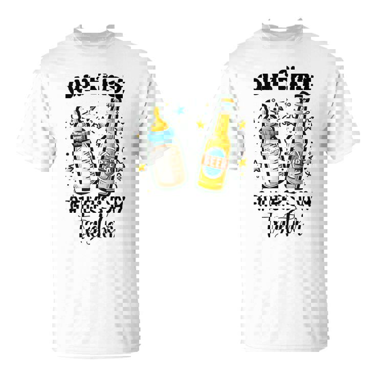 初めての父の日一緒に面白いお父さんと赤ちゃん Tシャツ