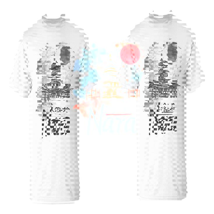 奈良 日本 市街地 旅行 お土産 和 水彩 行楽 Tシャツ