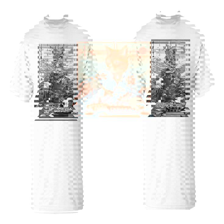 寿司好き ヴィンテージ 子猫 伝統 日本の芸術 猫 長袖tシャツ Tシャツ