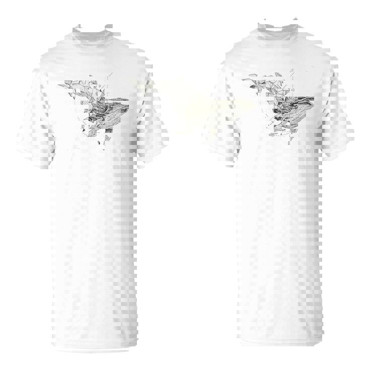 幾何学的クジラtシャツ メンズ シャツ レディース ブラック ホワイト Tシャツ