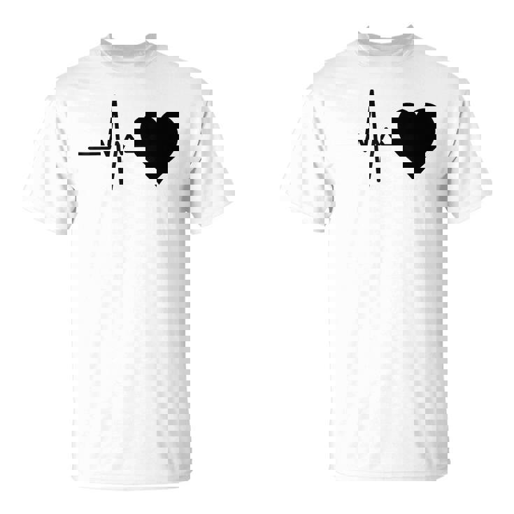 心電図のパターン ハートカラー ブラック Tシャツ