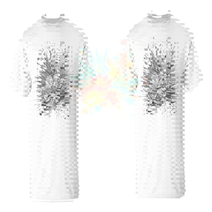 抽象的な幾何学的なボタニカルデザインモダンな植物 多肉植物 Tシャツ