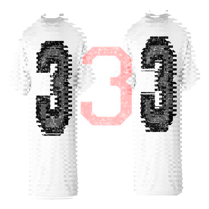 数字 3 ヴィンテージブラック&レッド Tシャツ