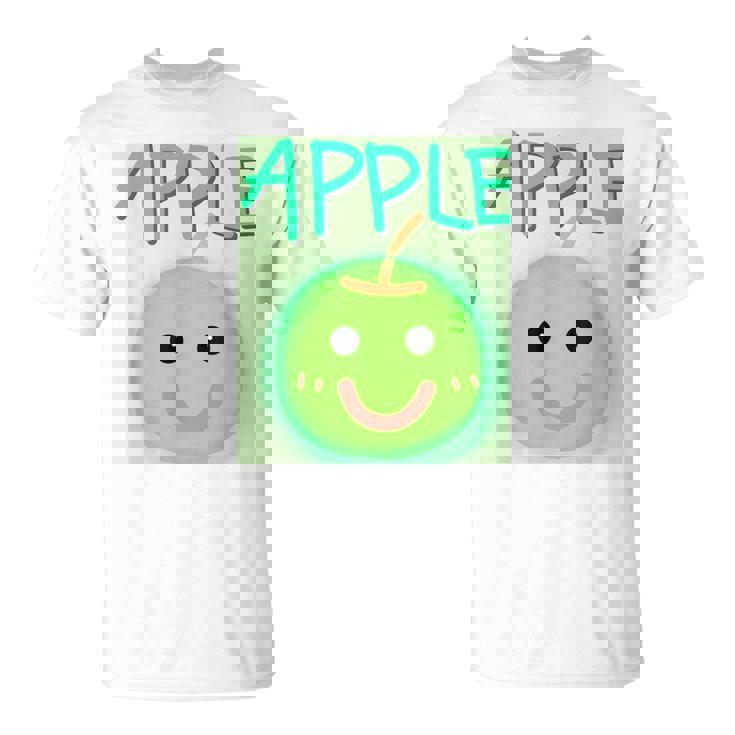 日本 りんご 青りんご かわいい 笑顔 Tシャツ