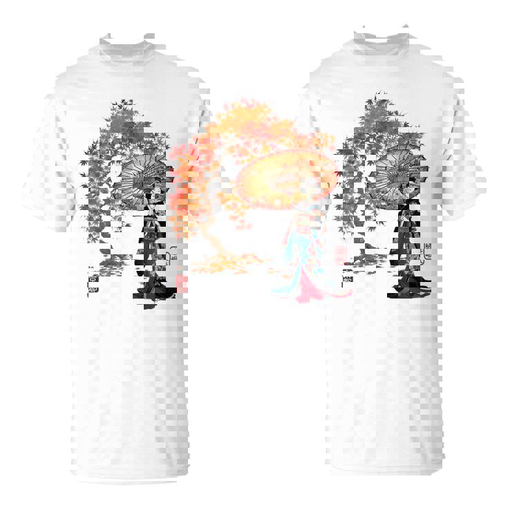 日本 浮世絵 京都 嵯峨 紅葉 和傘 美人 着物 Tシャツ