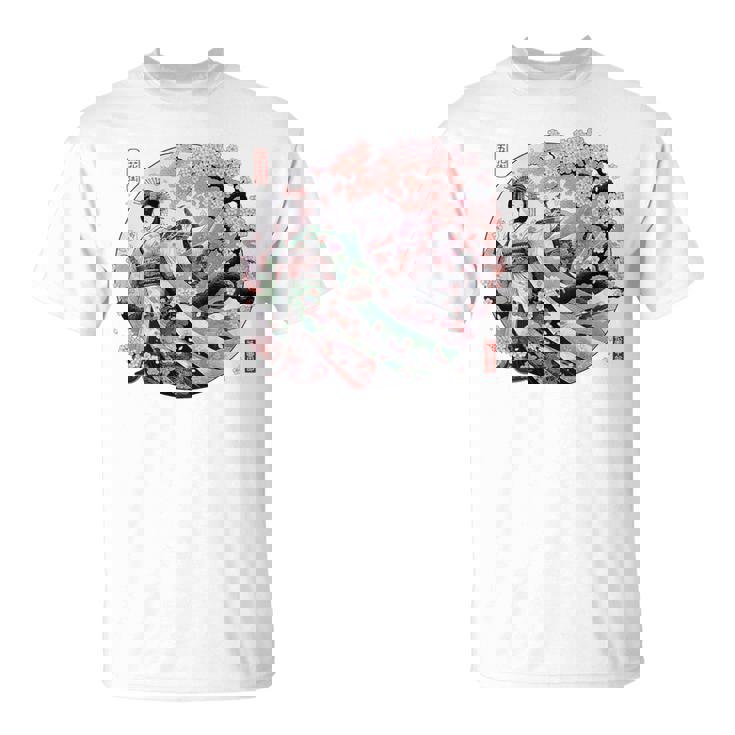 日本 浮世絵 京都 祇園甲部 五花街 桜 舞妓 着物 バックプリント Tシャツ