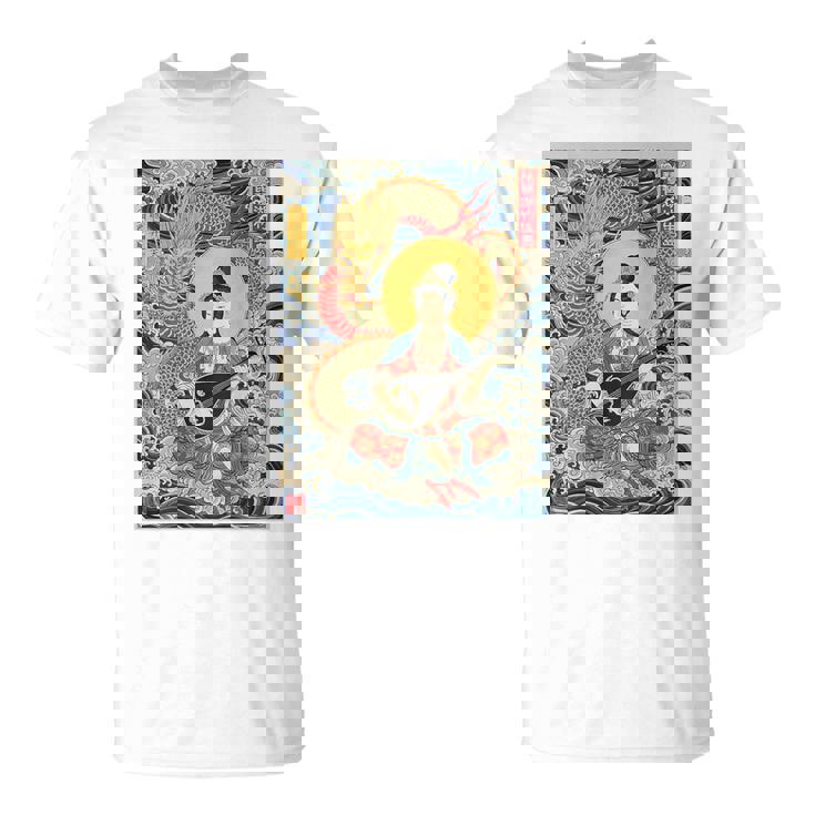 日本 浮世絵 滋賀 琵琶湖 竹生島 弁財天 竜 龍神 バックプリント Tシャツ