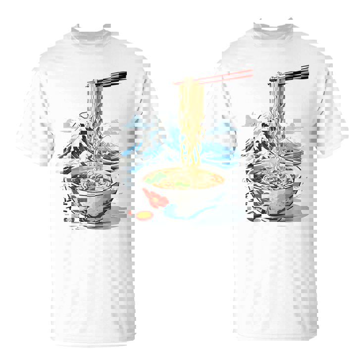 日本の麺スープ ラーメン 浮世絵 日本波 ヴィンテージ Tシャツ