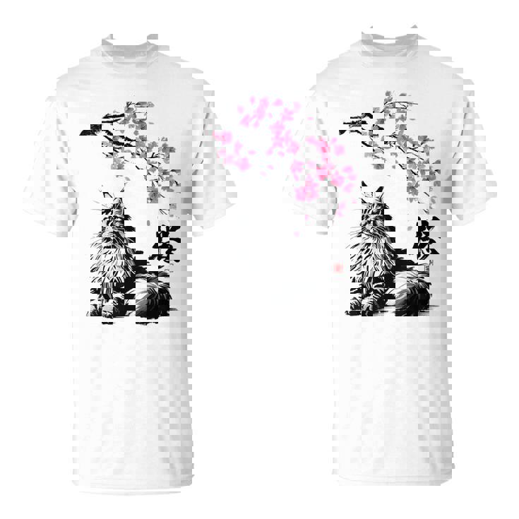 日本美術 メインクーン 猫 桜 桜 Tシャツ