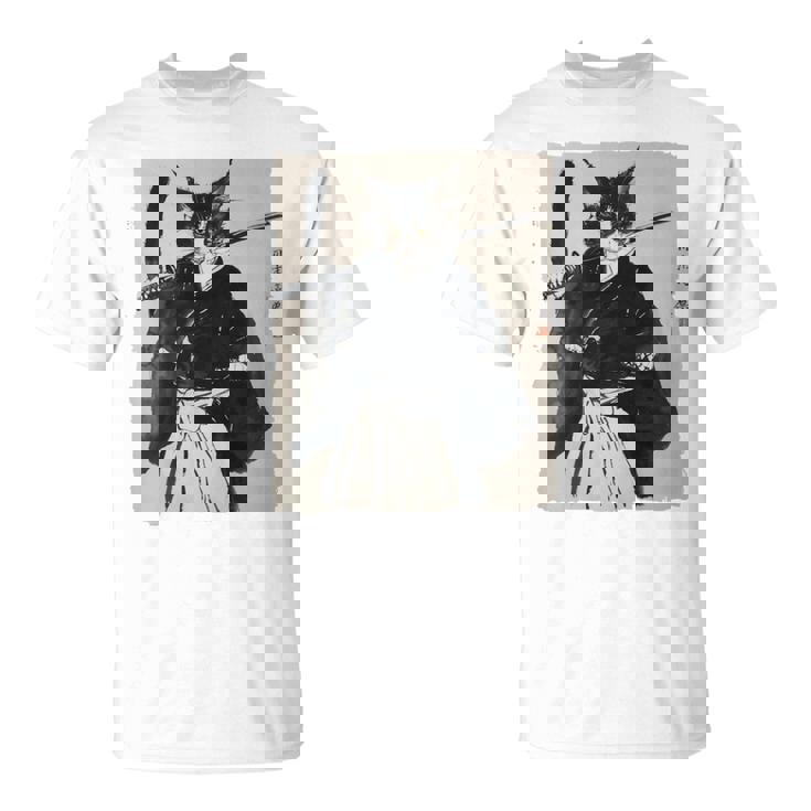 日本美術 猫 忍者 浮世絵 アニメ風 侍猫 長袖tシャツ Tシャツ