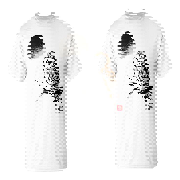 日本製 墨絵 ふくろう アート 墨筆 絵 漢字 知恵 – 日本文化デザイン Tシャツ