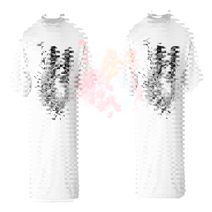 桜 水彩パピヨン Tシャツ