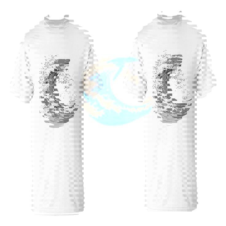 海の波から現れる芸術的なクジラ Tシャツ