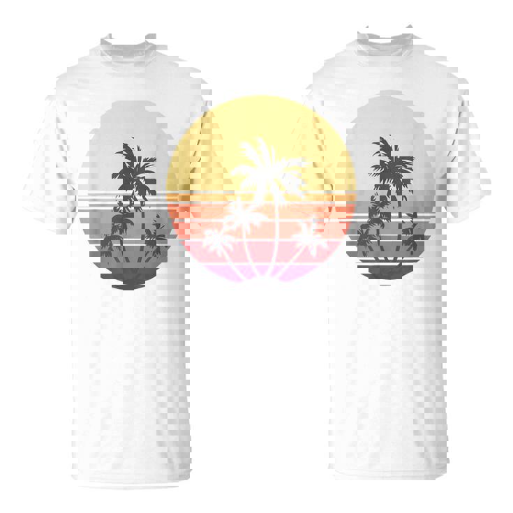 涼しい 夏休み メンズ レディース サンセット ビーチ ヤシの木 Tシャツ