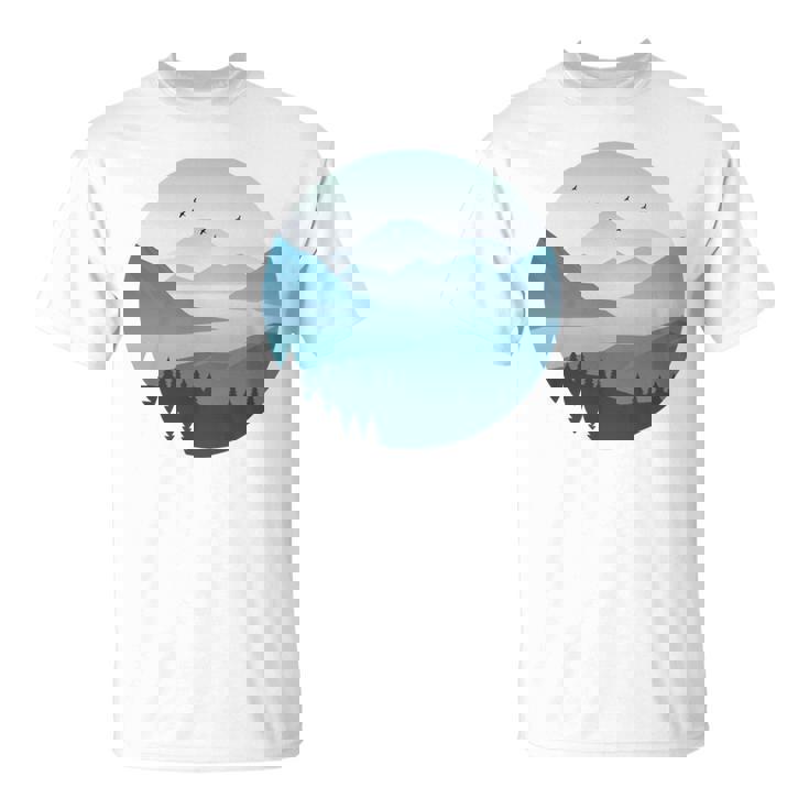 湖 森 風景 山 シルエット 長袖tシャツ Tシャツ