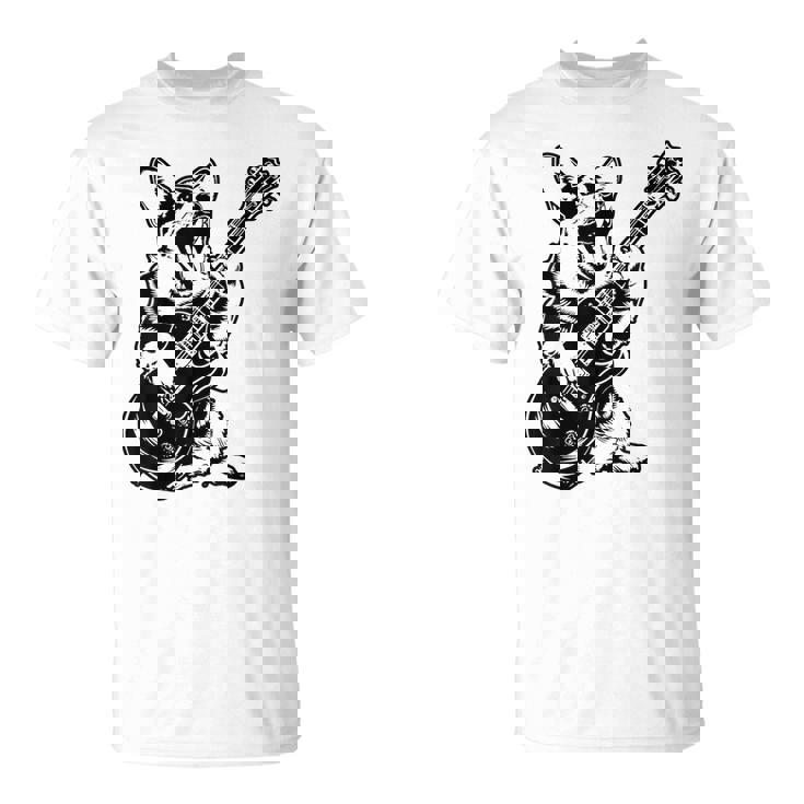 犬 ギタリスト ギター ペンブローク ウェールズ コーギー パパ ママ Tシャツ