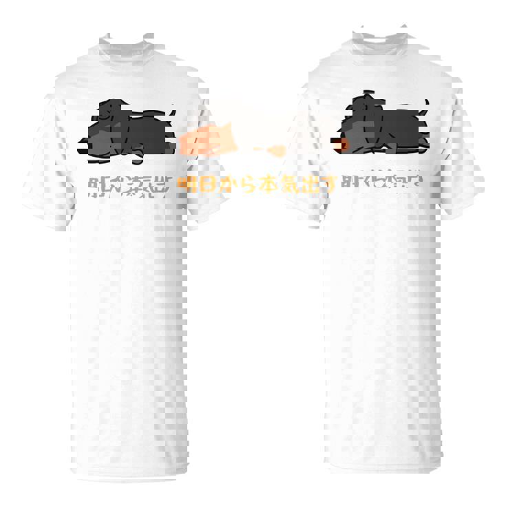 犬 おもしろ 明日から本気出す 可愛い ダックスフンド ミニチュアダックスフンド 長袖tシャツ Tシャツ