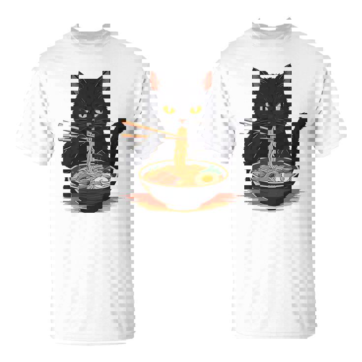 猫 ラーメン グラフィック 日本語 カワイイ アニメ 面白い ラーメン 猫 長袖tシャツ Tシャツ