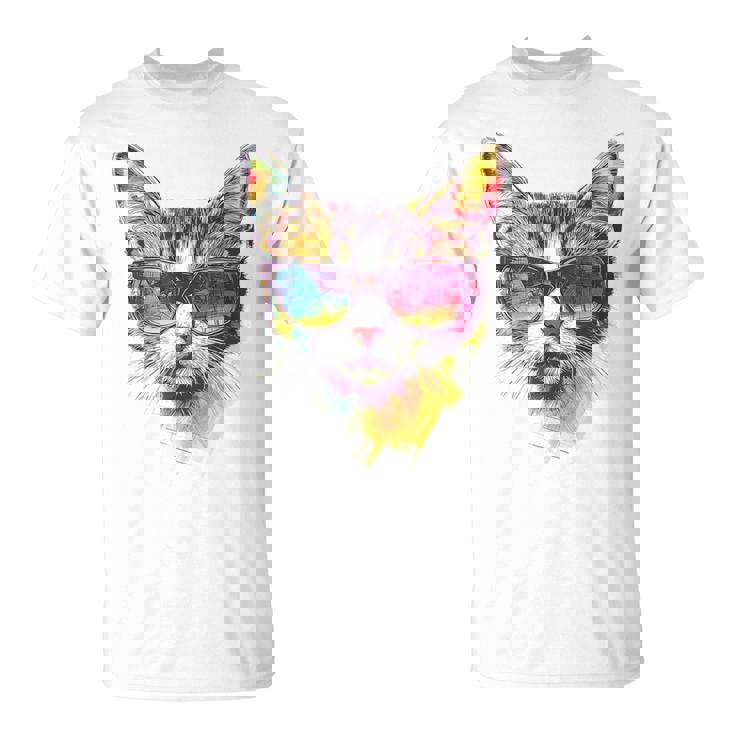 猫 動物 抽象 モチーフ サングラス イラスト アート ネコ Tシャツ